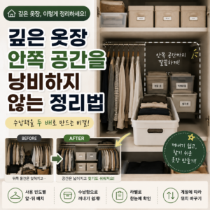 깊은 옷장 안쪽 공간을 낭비하지 않는 정리법 1 깊은 옷장 안쪽 공간 활용