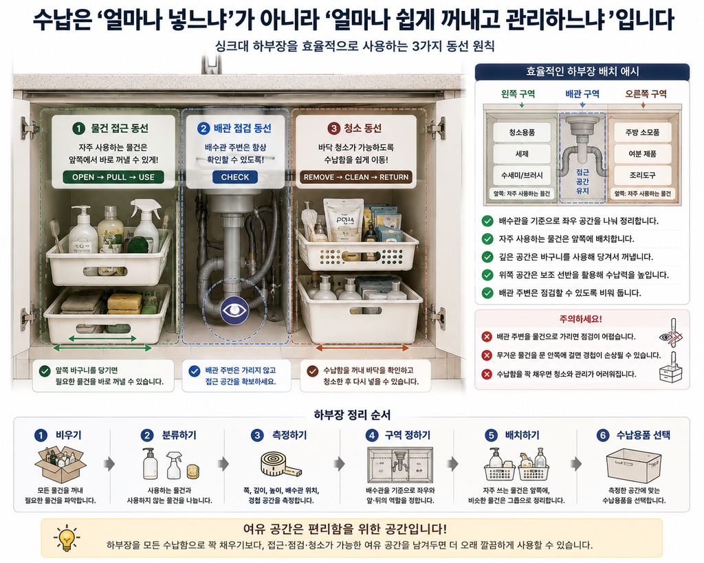 싱크대 하부장을 효율적으로 나누는 정리 방법 2 싱크대 하부장 효율적인 이용 3가지