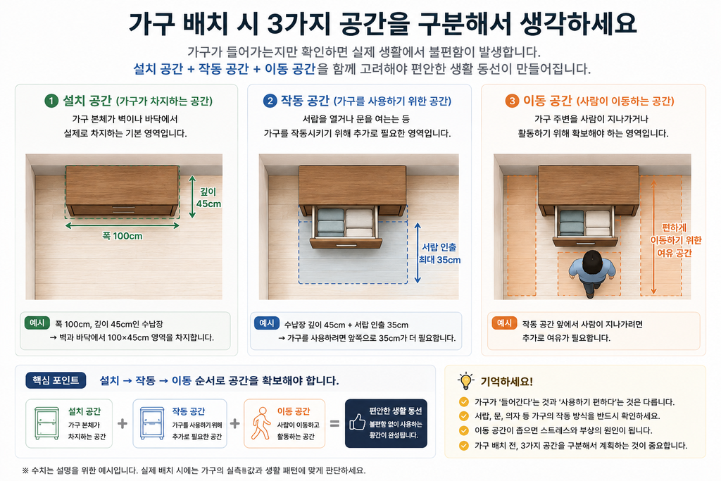 좁은 집 가구 배치에 필요한 최소 통로 폭은? 생활 동선을 방해하지 않는 공간 설계 2 가구배치시 3가지 공간 구분