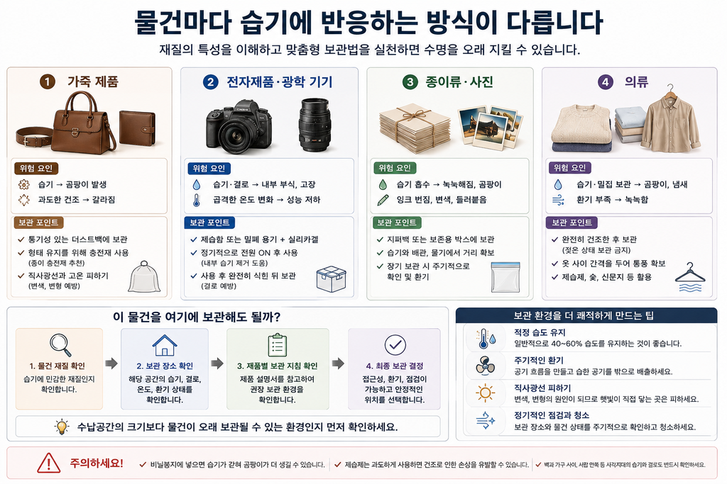 물건마다 습기에 반응하는 방식