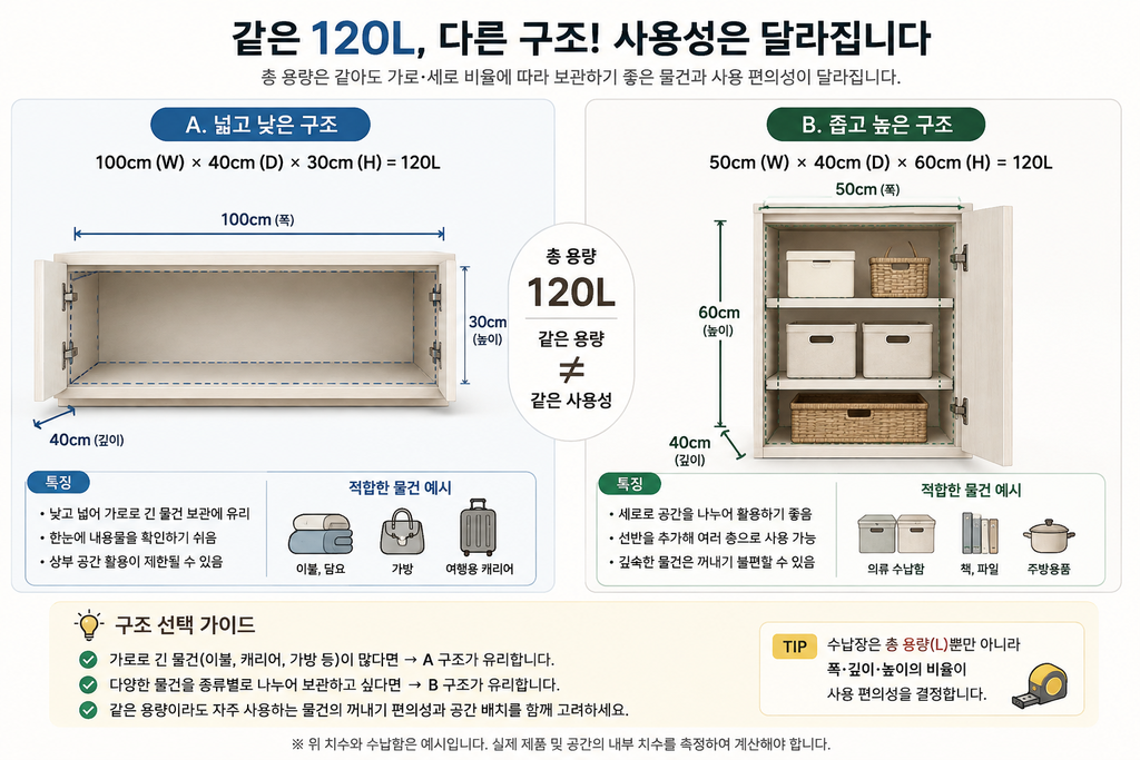 우리 집에 필요한 수납공간은 얼마나 될까? 물건 양으로 수납 용량 계산하는 방법 2 같은 용적률, 다른 구조 사용