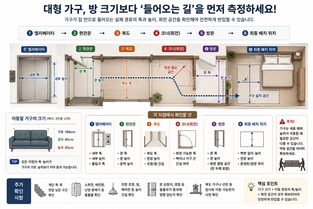 대형 가구 방 크기보다 들어오늘 길 측