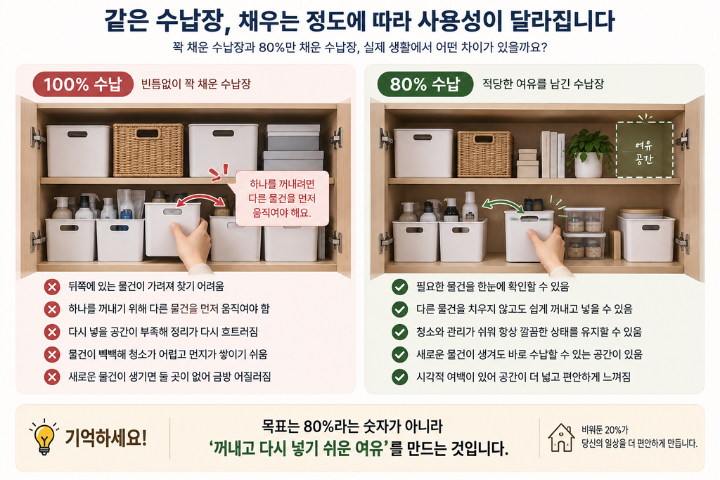 수납장을 80%만 채워야 하는 이유|수납 여유 공간 계산하기 1 수납장 채우는 정도에 따른 사용성