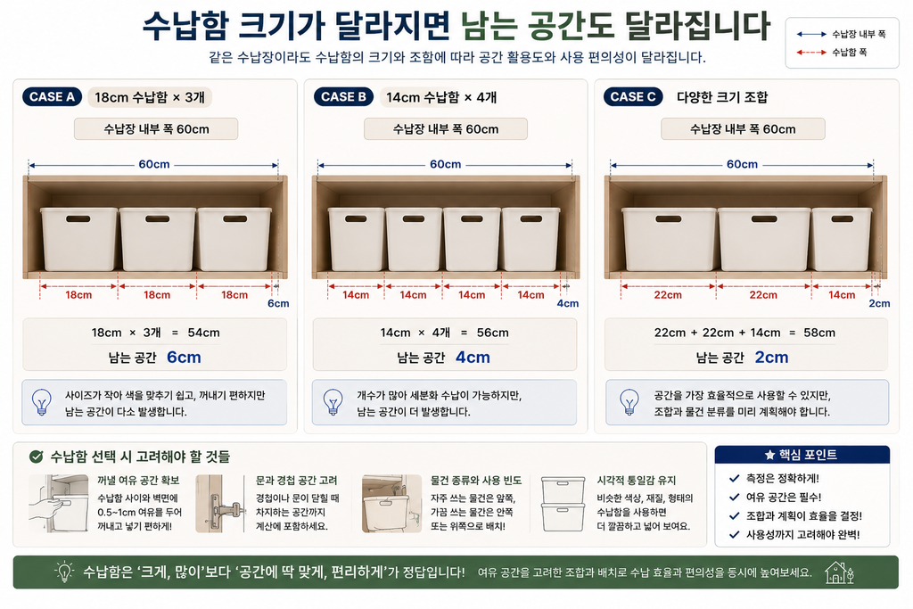 수납합 크기가 달라질 경우
